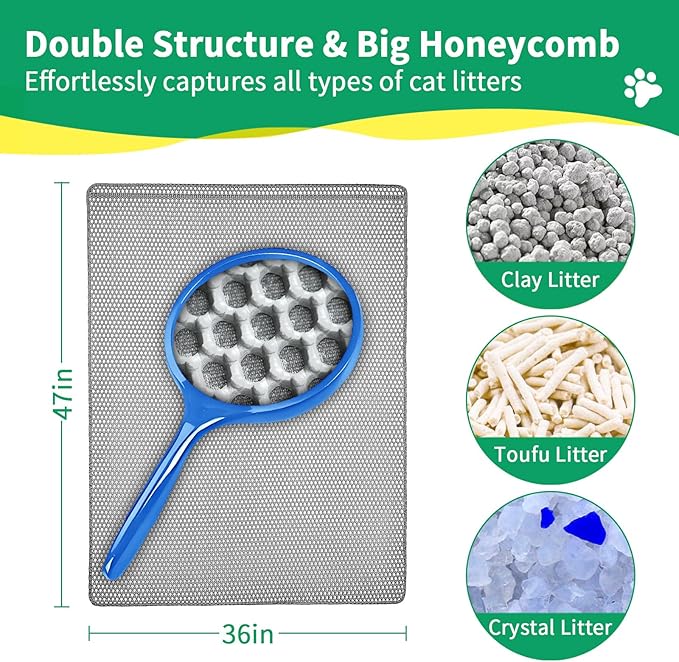 Cat Litter Mats-Supper Large XXL 47''X 36'',2 Layer Litter Box Mat for indoor cats,Rug for Pet kitty,Litter Trapping Mats,Waterproof Urine Proof,Non-Slip