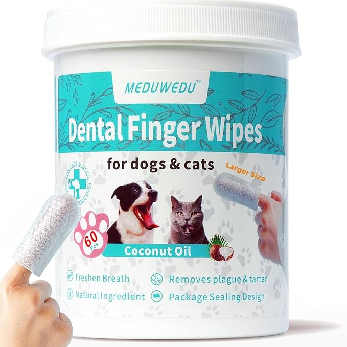 Wider Dental Care Finger Wipes 60 Counts,Teeth Cleaning Finger Wipes for Dogs & Cats,Reduces Plaque & Supports Oral Freshness, Coconut Scent