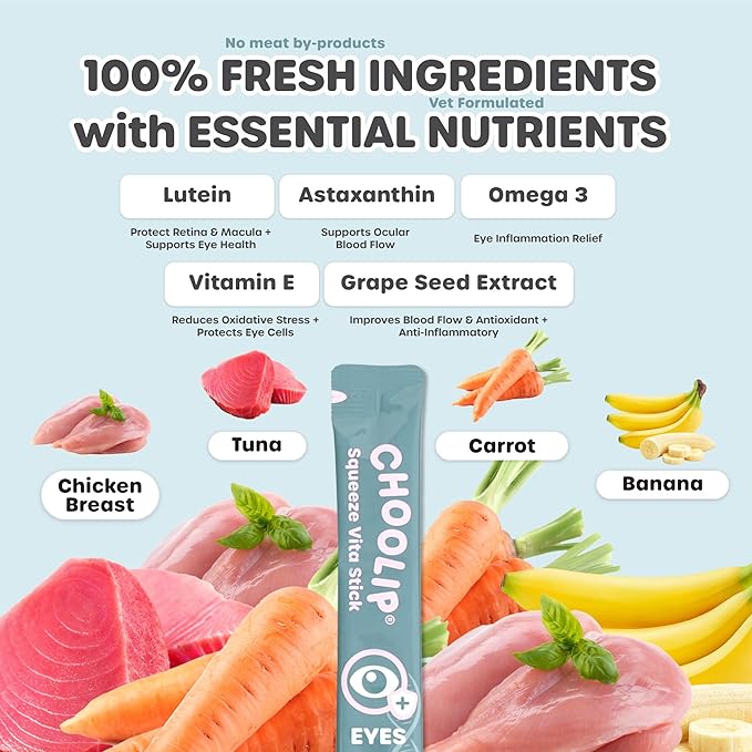 Choolip 2-Pack | Squeeze Vita Stick Lickable Treats for Dogs & Cats. 7 Eye Health Sticks with Essential multivitamins. Soft and Tasty Paste for All Life Stages, Supporting Eyes Health