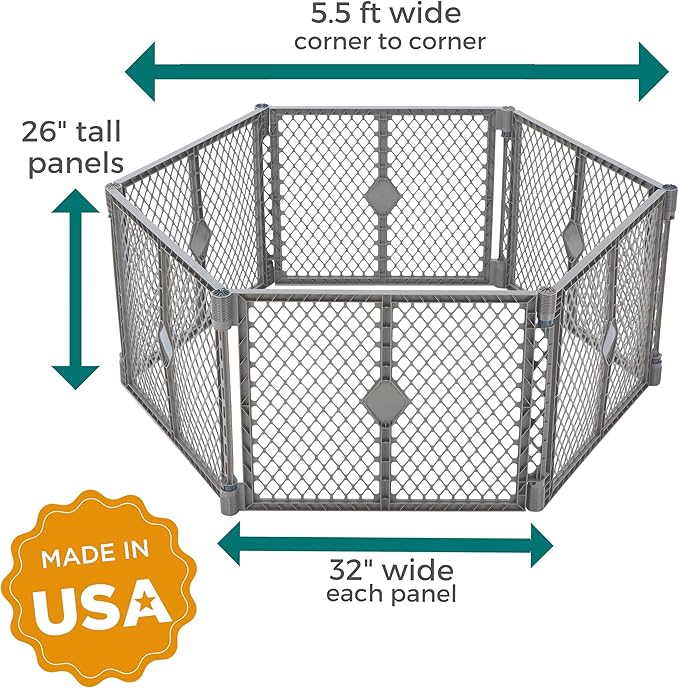 MyPet Petyard: 5.5 Ft. Wide Customizable Folding Dog Playpen Indoor/Outdoor. Made in USA. 6-Panel Puppy Playpen. Freestanding Play Pen Dog Gate 26" Tall, Fieldstone