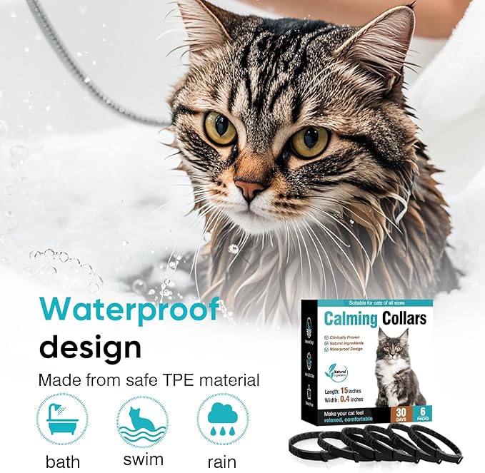 Calming Collar for Cats 6 Pack Cat Calming Pheromones Collar Stress and Anxiety Relief for 30 Days Pheromone Collars Adjustable Calm Care Products Anti Aggression Stop Meowing Relaxer for Cats in Heat