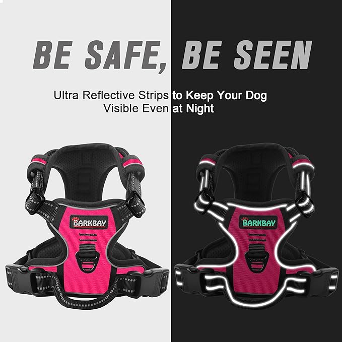 BARKBAY No Pull Dog Harness Front Clip Heavy Duty Reflective Easy Control Handle for Large Dog Walking(Pink,XS)