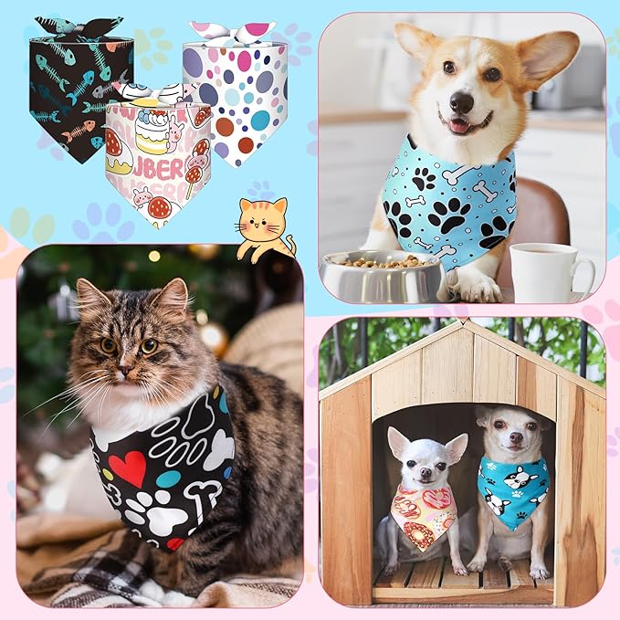 Amylove 120 Pcs Halloween Dog Bandanas Bulk Thanksgiving Day Holiday Triangle Dog Pack Puppy Kerchief Bandana Adjustable Pet Scarf for Pet Cat Costume Accessories Decor(Cartoon)