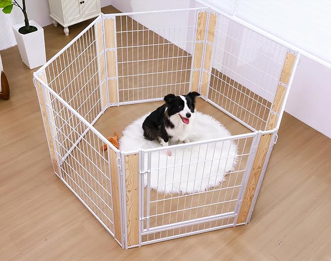Heavy Duty Dog Playpen 32 Inch Height - Indoor Outdoor Pet Fence Enclosure for Medium and Small Dogs - Foldable Puppy Exercise Pen for Indoor and RV Camping or Yard (Door Panel, 32" H (White))
