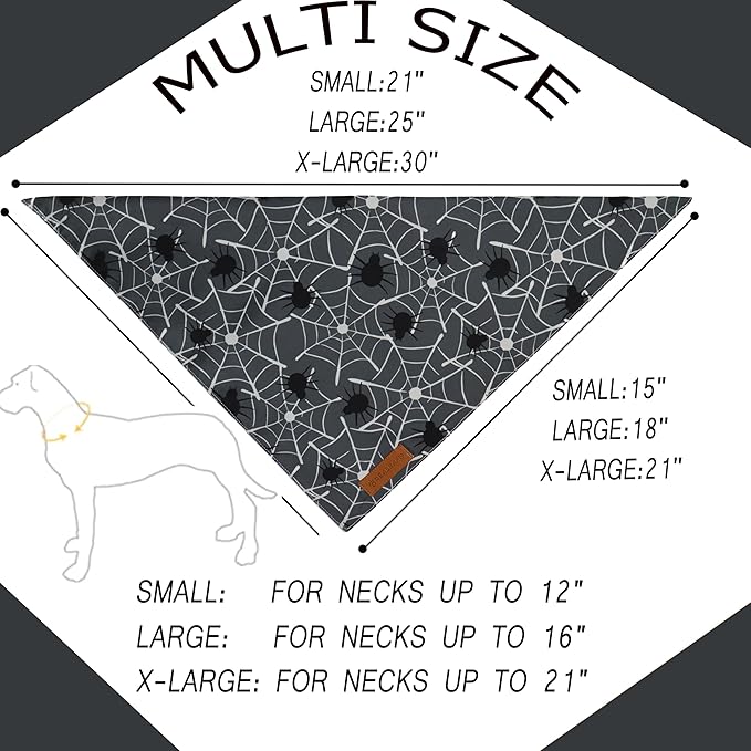 Realeaf Halloween Dog Bandanas 2 Pack, Reversible Orange Gray Pet Scarf for Boy and Girl, Premium Durable Fabric, Holiday Bandana for Small Medium Large and Extra Large Dogs (Halloween, X-Large)