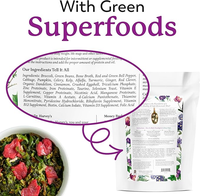 Dr. Harvey's Paradigm Green Superfood Dog Food, Human Grade Dehydrated Grain Free Base Mix for Dogs, Diabetic Low Carb Ketogenic Diet (6 Pounds)