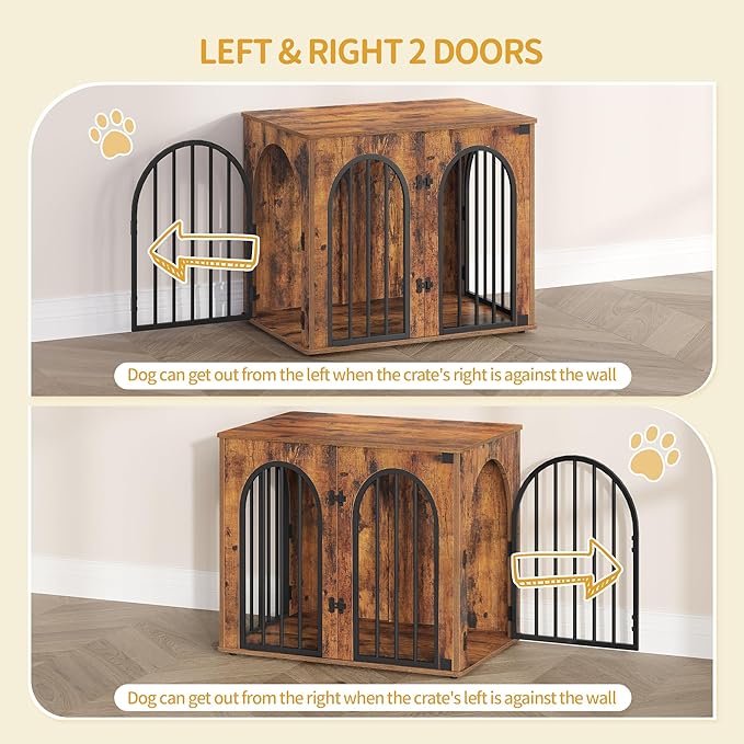 26.8'' Wooden Dog Crate Furniture, Indoor Dog Kennel Dogs Cage for Small Dogs, Heavy Duty Dog Crates Decorative Pet House End Side Table TV Stand, Rustic Brown DFC85501B