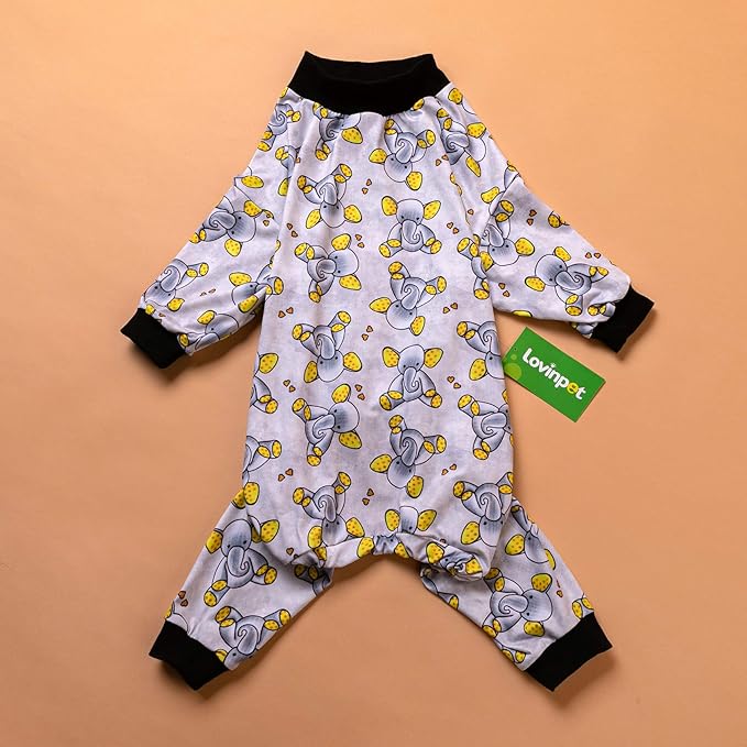 LovinPet Big Dogs Pajamas Clothes, Sleepytime Elephants Print, Pajamas for Pitbulls, Post Surgery Dog Shirt, Wound Care Large Dog Onesies, Lightweight Pullover, Full Coverage Large Breed Dog Pjs, XL