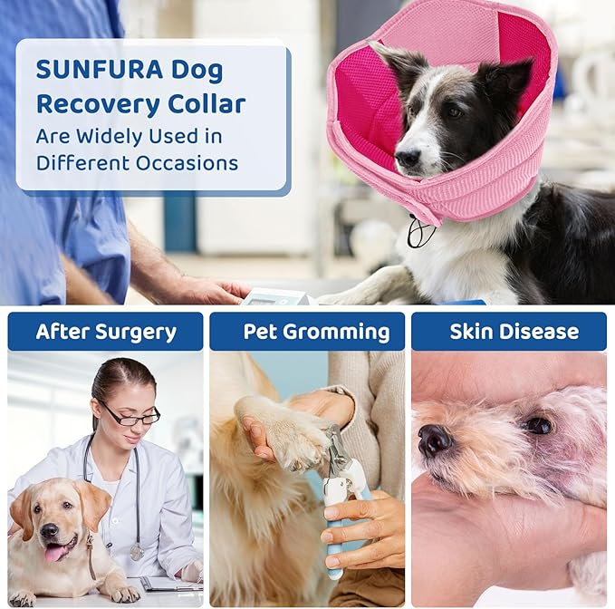 SUNFURA Dog Cone - Soft Cone for Dogs to Stop Licking, Pet E-Collar Alternative After Surgery, Adjustable Pet Recovery Collar for Wound Healing, Pink Small