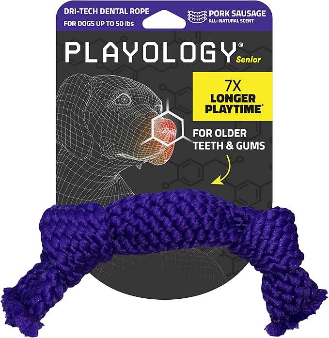 Playology Dog Toys | Dri-Tech Dental Rope Toy for Dogs - Gentle on Teeth | Medium Pork Sausage Scented Toy - Easy to Clean and Made from Non Toxic Materials