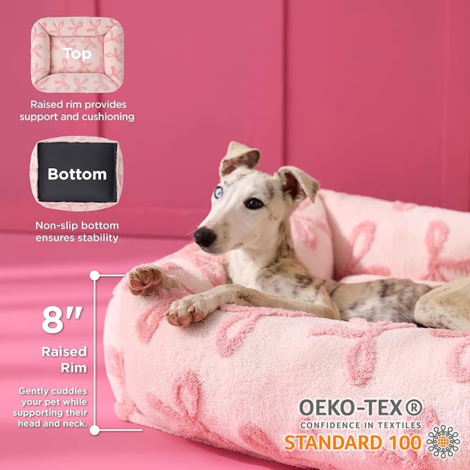 Lesure Cute Dog Bed for Medium Dogs - Washable Pet Beds,Cozy Rectangle Orthopedic Sofa with Jacquard Shaggy Plush & Anti Slip Bottom,30x24x8inches