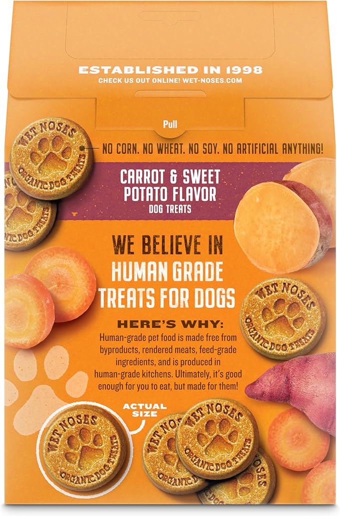 Grain-Free Organic Crunchy Dog Treats – for All Pet Sizes, Breeds – All-Natural Treat – 100% Human-Grade – Delicious Snacks for Dogs – 14 Oz., Grain Free - Carrot Sweet Potato, 2 X 14oz Box