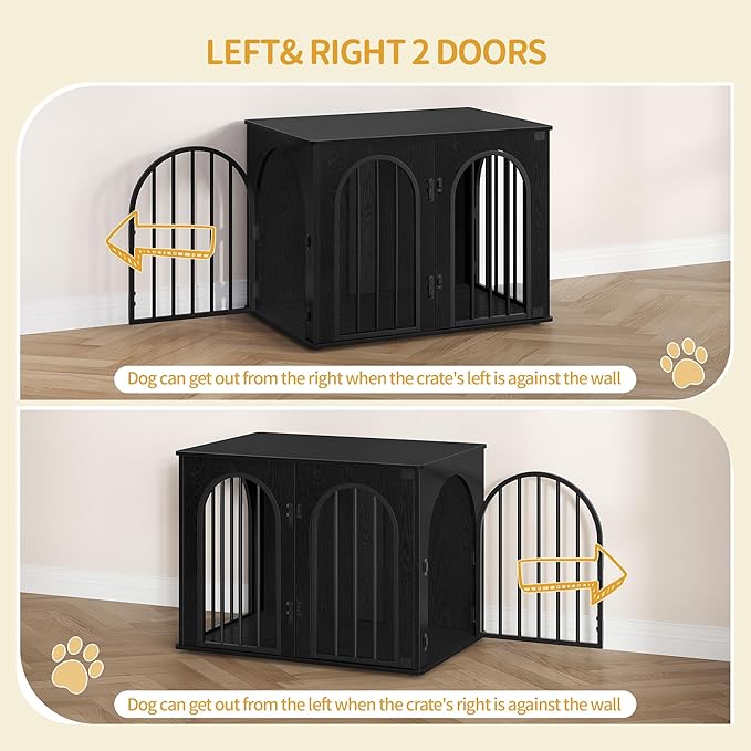 31.5'' Wooden Dog Crate Furniture, Indoor Dog Kennel Dogs Cage for Small/Medium Dogs, Heavy Duty Dog Crates Decorative Pet House End Side Table TV Stand, Black DFC85104B