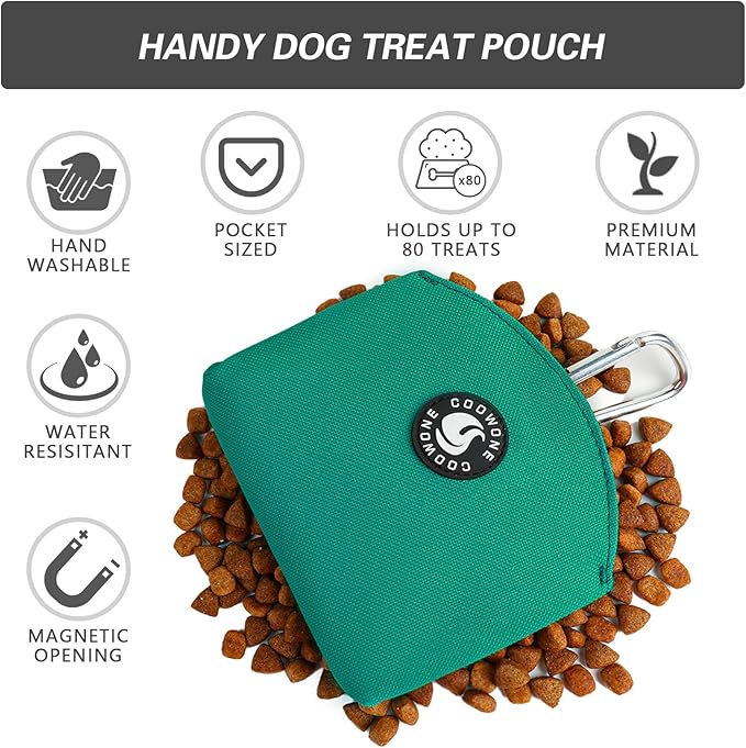 COOWONE Dog Treat Pouch Magnetic Closure Small Dog Training Treat Pouch Pocket Sized Small Dog Treat Pouch with Clip (Green)