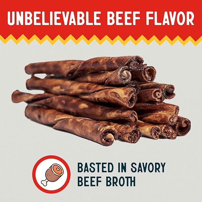Canine Chews Small Rawhide Twists for Dogs - Pack of 100 5" Beef Flavored Rawhide Sticks for Small Dogs & Puppies - Protein Dense Beef Flavored Rawhides for Dogs - Natural Dog Rawhide Sticks