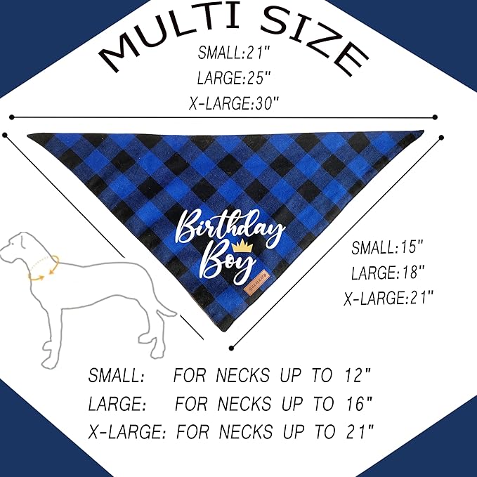 Realeaf Birthday Boy Dog Bandana, Dog Birthday Party Supplies,Premium Durable Fabric,Buffalo Bandana for Small and Medium Dogs Pets (Blue Paid, Small)