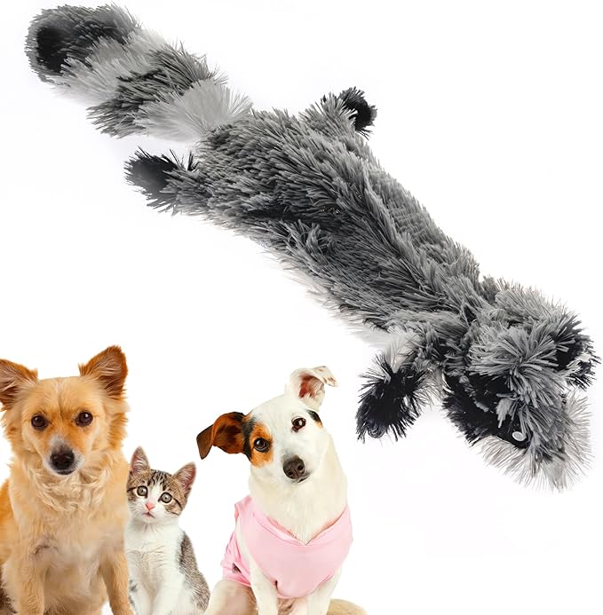 FGA MARKETPLACE Racoon-Squirrel-Duck-Frog-Monkey Flat NO Stuffing NO Squeak Plush Dog Toy, Funny Style Will Entertain Your Pet for Hours