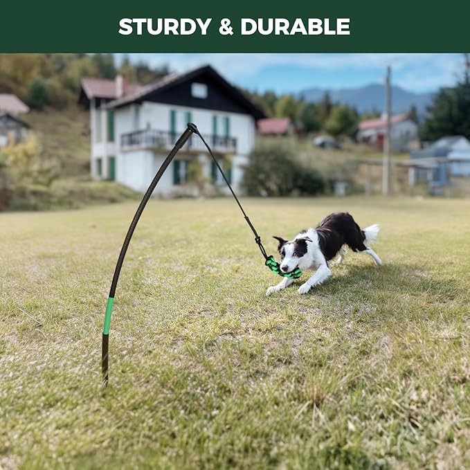 FXW TugPal Outdoor Tug of War Toy for Dog,Interactive Exercise Game with Fiberglass Rod for Yard,47 inch for Medium Dogs up to 60 lbs| Rustproof & Hands-Free Play,│Patent Pending