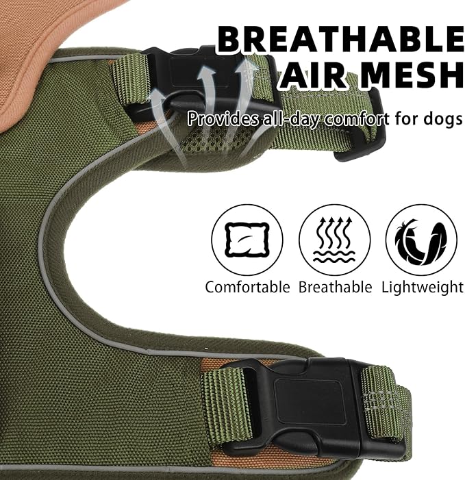 PUPTECK Escape Proof Dog Harness and Leash Set Upgraded No Pull Reflective Dog Vest with Lift Handle, Easy Control Pet Harness for Medium Large Dogs Training Walking Running, Green, M