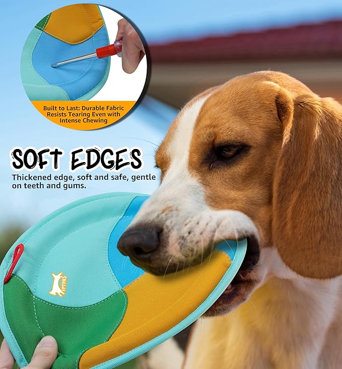 Dog Flying Disc Dog Flyer Toy for Fetch, Durable Nylon 9.5" Diameter with Soft and Thick Edges, Gentle on Teeth & Gums, Lightweight & Water Floating, Outdoor Play for All Breeds (A-Blue/Orange)