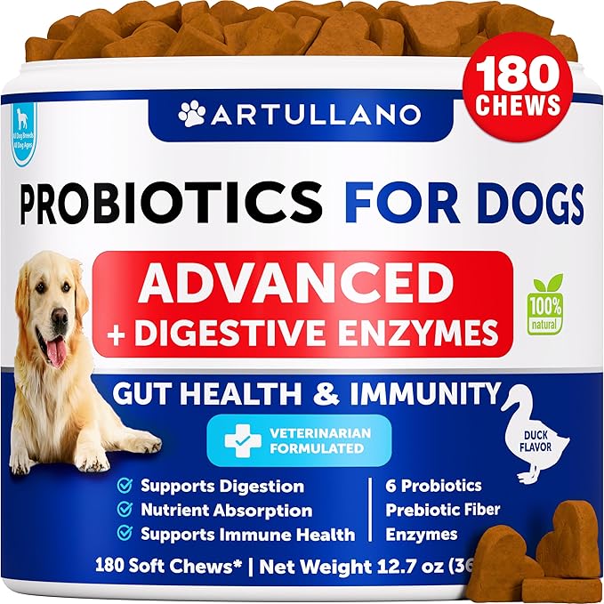 Probiotics for Dogs - Support Gut Health, Itchy Skin, Allergies, Immunity, Yeast Balance - Dog Probiotics and Digestive Enzymes with Prebiotics - Reduce Diarrhea, Gas - 180 Probiotic Chews for Dogs