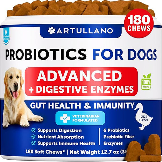 Probiotics for Dogs - Support Gut Health, Itchy Skin, Allergies, Immunity, Yeast Balance - Dog Probiotics and Digestive Enzymes with Prebiotics - Reduce Diarrhea, Gas - 180 Probiotic Chews for Dogs