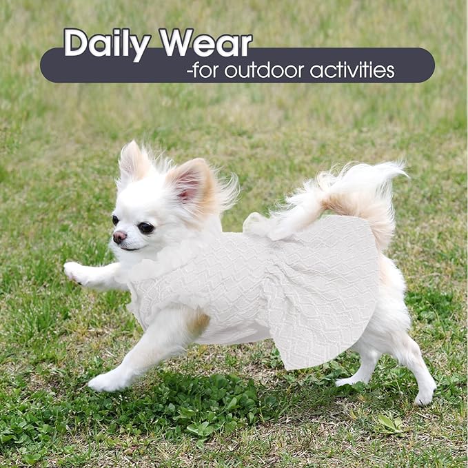 Kuoser Dog Dress, Cute Dog Dresses for Medium Large Dogs Girl Elegant Puppy Tutu with Bow-Knot, Doggie Princess Costume Pet Outfit for Birthday Party Christmas Halloween Wedding, White L