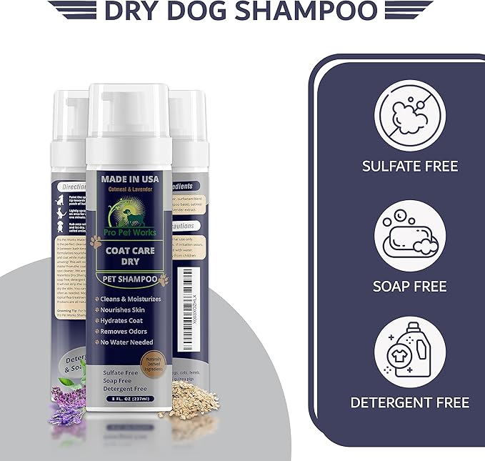 5 in 1 Waterless Dry Dog Shampoo Oatmeal Lavender-8oz No Rinse Dog Foaming Spray to Cleanse, Hydrate & Neutralize Odor - Soap-Free Moisturizer-Dandruff Itchy Dry Sensitive Skin-Grooming