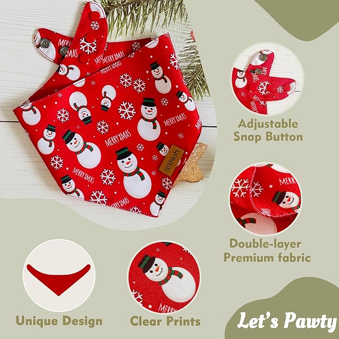 Christmas Dog Bandanas with Snap Button - 2 Pack Reversible Santa Claus Dog Scarf for Boy & Girl, Dog, Christmas Tree Holiday Bandana for Large and Extra Large Dogs (X-Large)