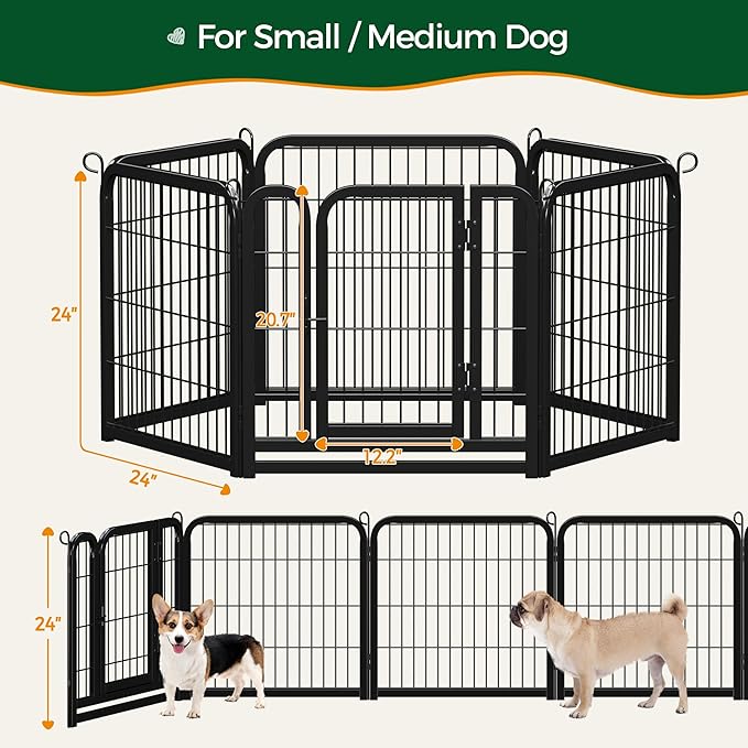 Yaheetech Dog Playpen Outdoor, 24 inch 6 Panels Dog Pen Indoor Heavy Duty Puppy Exercise Pen Metal Pet Fence for RV Camping/Yard/Garden