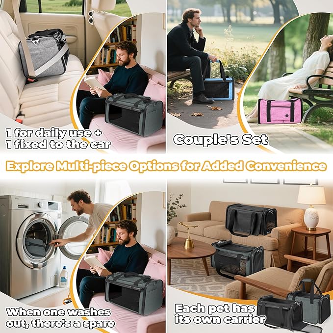 YUDODO 25 lbs Lightproof Soft Sided Pet Carrier for Large Cat & Small Dog Airline Approved Travel Puppy Carrier with Side Pockets & Reflective Mesh, Foldable Portable for Outdoor Car Grey Green