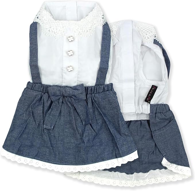 Parisian Pet Chambray Overall Dress - Lightweight and Fashionable Summer Clothes for Large Dogs - Sleeveless Overalls for Girl Dogs (L)