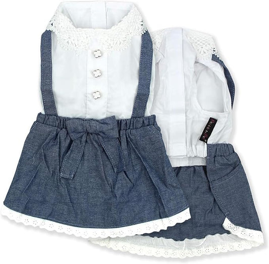 Parisian Pet Chambray Overall Dress - Lightweight and Fashionable Summer Clothes for Large Dogs - Sleeveless Overalls for Girl Dogs (L)