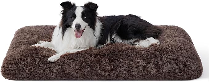 Bedsure Washable Large Dog Bed for Crate, Faux Fur Dog Crate Pad for Large Breed, Plush Soft Comfort Dogs Sleeping Mat, Anti-Slip Pet Kennel Pad, 35" x 23", Dark Brown