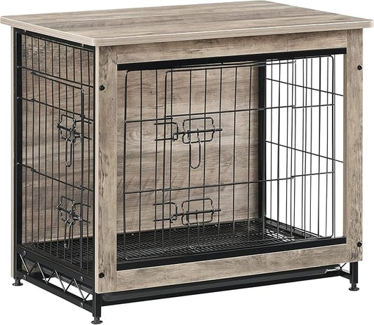Feandrea Dog Crate Furniture, 27.2" Side End Table, Modern Kennel for Dogs Indoor up to 30 lb, Heavy-Duty Dog Cage with Multi-Purpose Removable Tray, Double-Door Dog House, Greige UPFC001G01