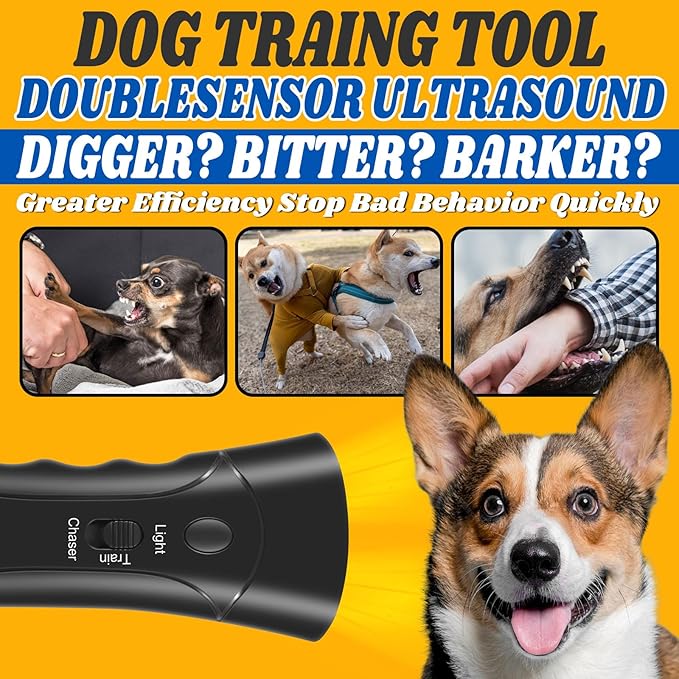 Anti Barking Device, Dog Barking Control Devices with 3 Modes & LED Light, Dual Sensor Ultrasonic Dog Bark Deterrent up to 33Ft, Dog Training Tools, Safe for Human & Dogs Portable Indoor & Outdoor