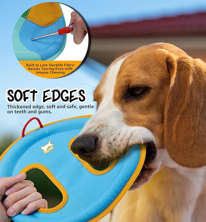 Dog Flying Disc Dog Flyer Toy for Fetch, Durable Nylon 9.5" Diameter with Soft and Thick Edges, Gentle on Teeth & Gums, Lightweight & Water Floating, Outdoor Play for All Breeds (C-Blue/Orange)