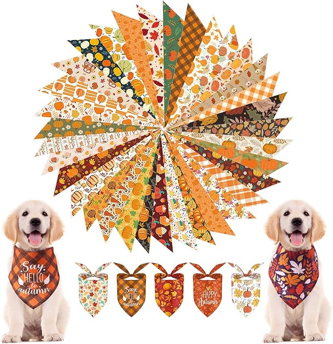 200Pcs Fall Dog Bandanas Bulk Thanksgiving Scarf for Dogs Costume Accessories Pet Triangle Kerchief Bibs Outfit Holiday Washable Scarves Bandanas Pet Shops Grooming for Girl and Boy