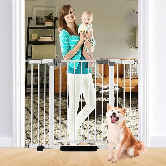 30 Inch Tall Baby Gate Auto Close Dog Gate Adjustable 29.92"-49.21" Wide Pressure Mounted Walk Through Swing Pet Gate for Doorways (29.92"-49.21" Wide)