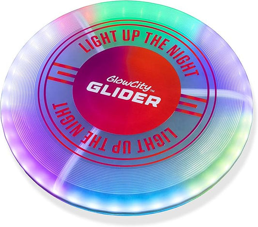 GlowCity Glider LED Glow-in-The-Dark Flying Disc – Bright, Rechargeable, Durable, Water-Resistant, 12 Color Modes, Perfect for Evenings and Night Time, Outdoor Fun, and a Great Gift for All Ages