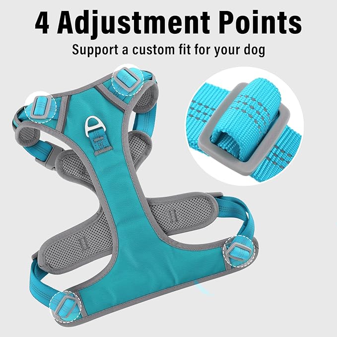 Plutus Pet No Pull Dog Harness, Release at Neck, Reflective Adjustable Dog Vest Harness, Easy Control Handle for Walking, for Small Medium Large Dogs, Cyan, L
