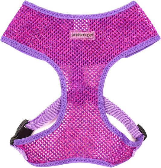 Parisian Pet Girl Soft Padded Purple/PinkMesh Fabric Dog Vest Harness - Small-Sized, Cooling, Walking, Running & Hiking, Puppy Friendly