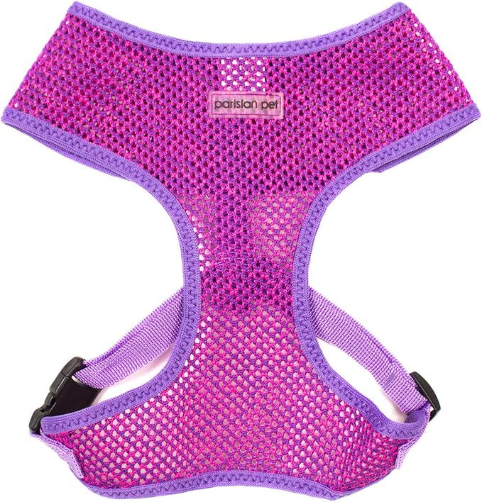 Parisian Pet Girl Dog Harness - Soft Padded Purple/Pink Dog Vest Harness - 100% Mesh Fabric Puppy Harness - Female Cooling Dog Harness for Large Dogs - Idle for Walking, Running, and Hiking - XL
