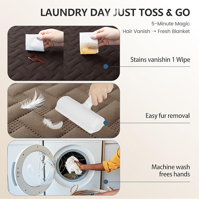 gogobunny 100% Double Sided Waterproof Dog Blanket Soft Pet Bed Cover Reversible Protect Furniture Couch Sofa Car for Puppy Cat (Dark Coffee/Light Coffee, 82x120 Inch (Pack of 1))