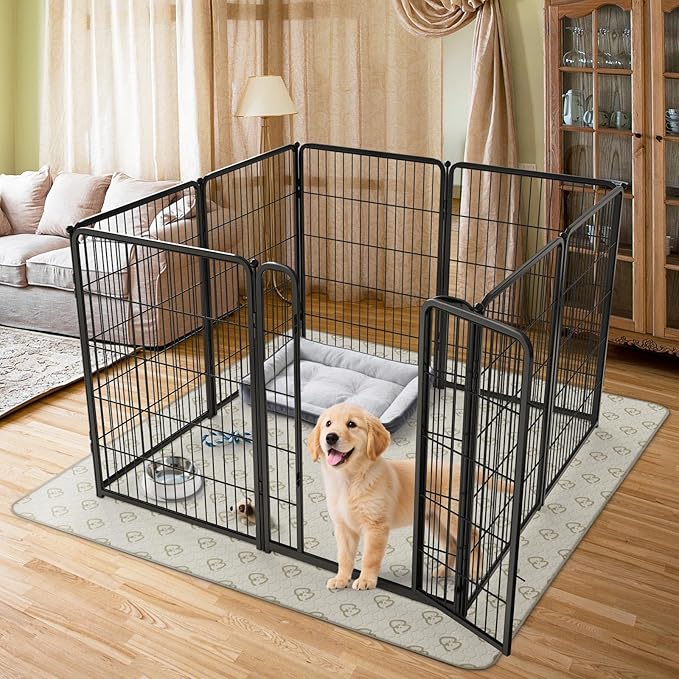 FXW Homeplus Unleashed Indoor Dog Playpen - Stress-Free and Safe Play, Heavy Duty 40 Inch 8 Panels with Washable Pee Pad for Medium and Large Dogs, Black│Patented