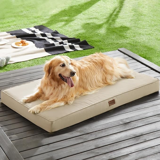 BFPETHOME Outdoor Dog Bed for Large Dogs, Waterproof, Orthopedic with Removable Washable Cover, Egg Crate Foam Mat (30 x 20in, Beige)