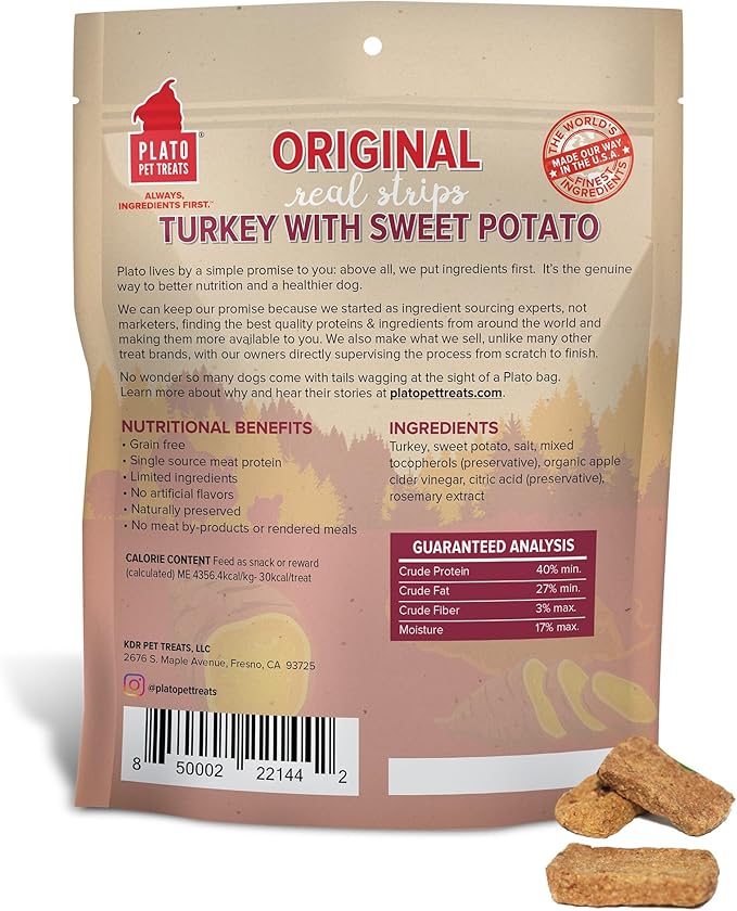 PLATO Original Real Strips Turkey & Sweet Potato 18oz, Natural (1442)