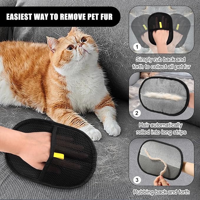 Pet Hair Removal Gloves for Cats and Dogs, Reusable Electrostatic Grooming Glove for Pet Hair Remover on Furniture, Carpet Clothing 2 Pcs