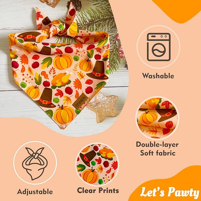 Thanksgiving Dog Bandanas - 2 Pack Reversible Fall Dog Scarf for Boy & Girl, Premium Durable Fabric, Autumn Bandana for Large and Extra Large Dogs (X-Large)