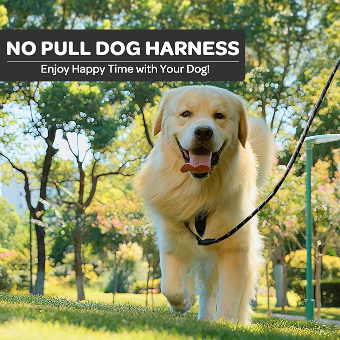 FURRYFECTION Plaid Dog Harness for Large Dogs | No Pull Reflective Pet Harness | No Choke Adjustable Dog Vest Harnesses | with Leash | Easy Control Handle | Front Lead | Seat Belt | Black&White | L